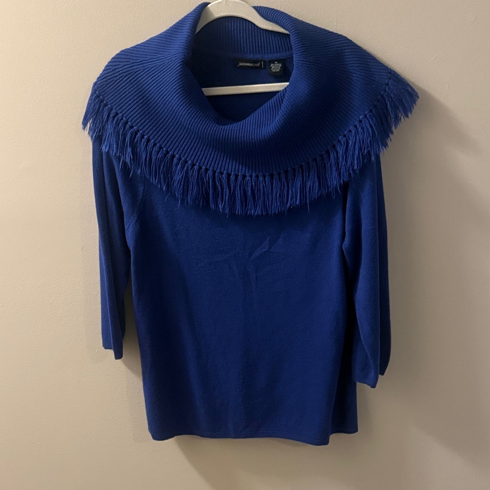 Johnston & Murphy Cobalt Blue Fringed Turtleneck Sweater
